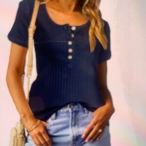 New  Topstyle Navy ribbed s/s Henley S